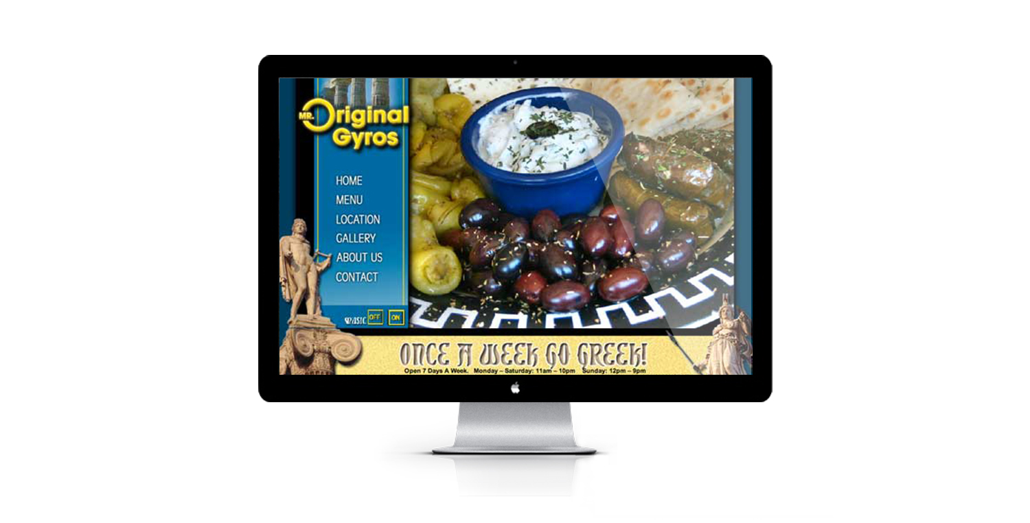 Mr-Original Gyros website featuring plate of Greek food
