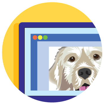 computer with dog illustration