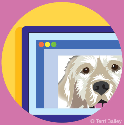 Computer screen with dog illustration