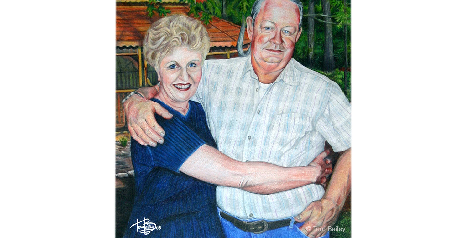 Colored pencil illustration portrait of mom and dad