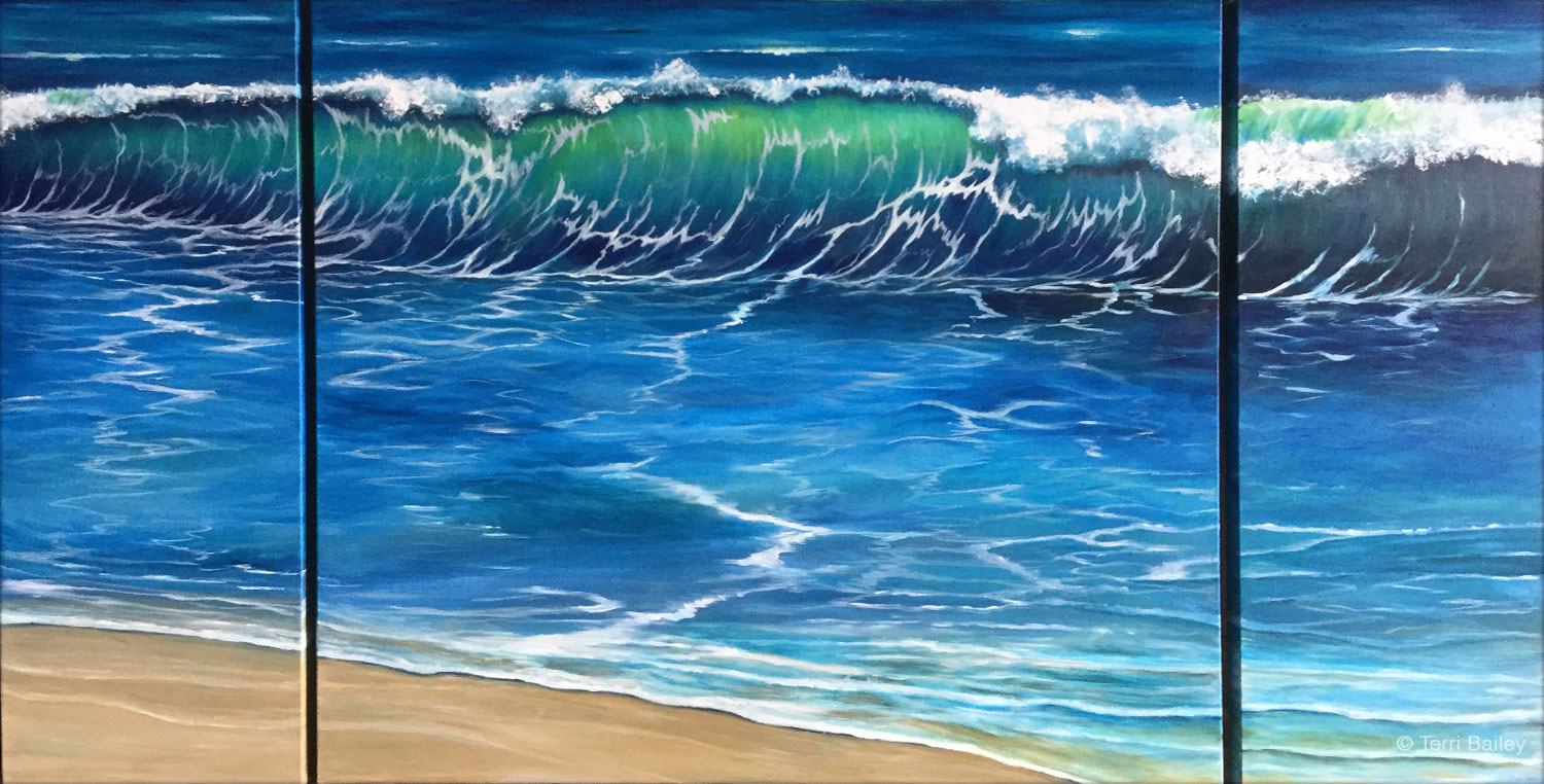 big wave in the ocean painted with acrylic paints