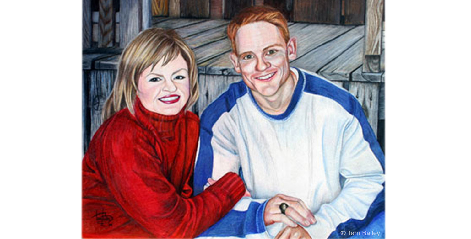 Colored pencil illustration portrait of susan and mark