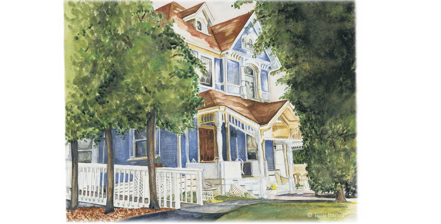 watercolor painting of bed and breakfast in the Dells, Wisconsin